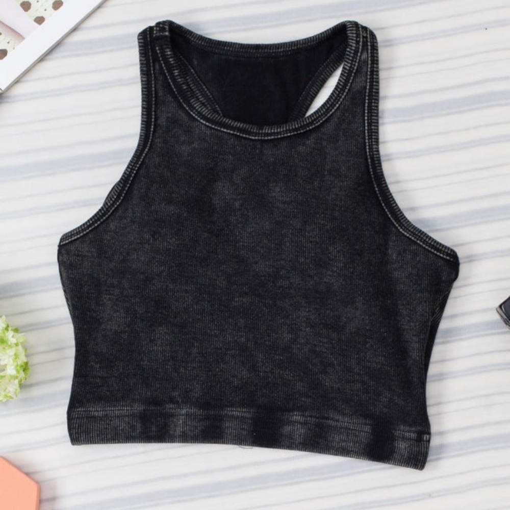 The Sweetest Thing Top- Women Black Ribbed Mineral Wash Racerback Tube Top